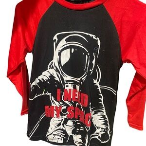Kids Long Sleeve Astronaut Tee - Red & Black